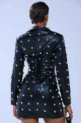 ROCK WITH IT PU BLAZER DRESS WITH HARDWARE