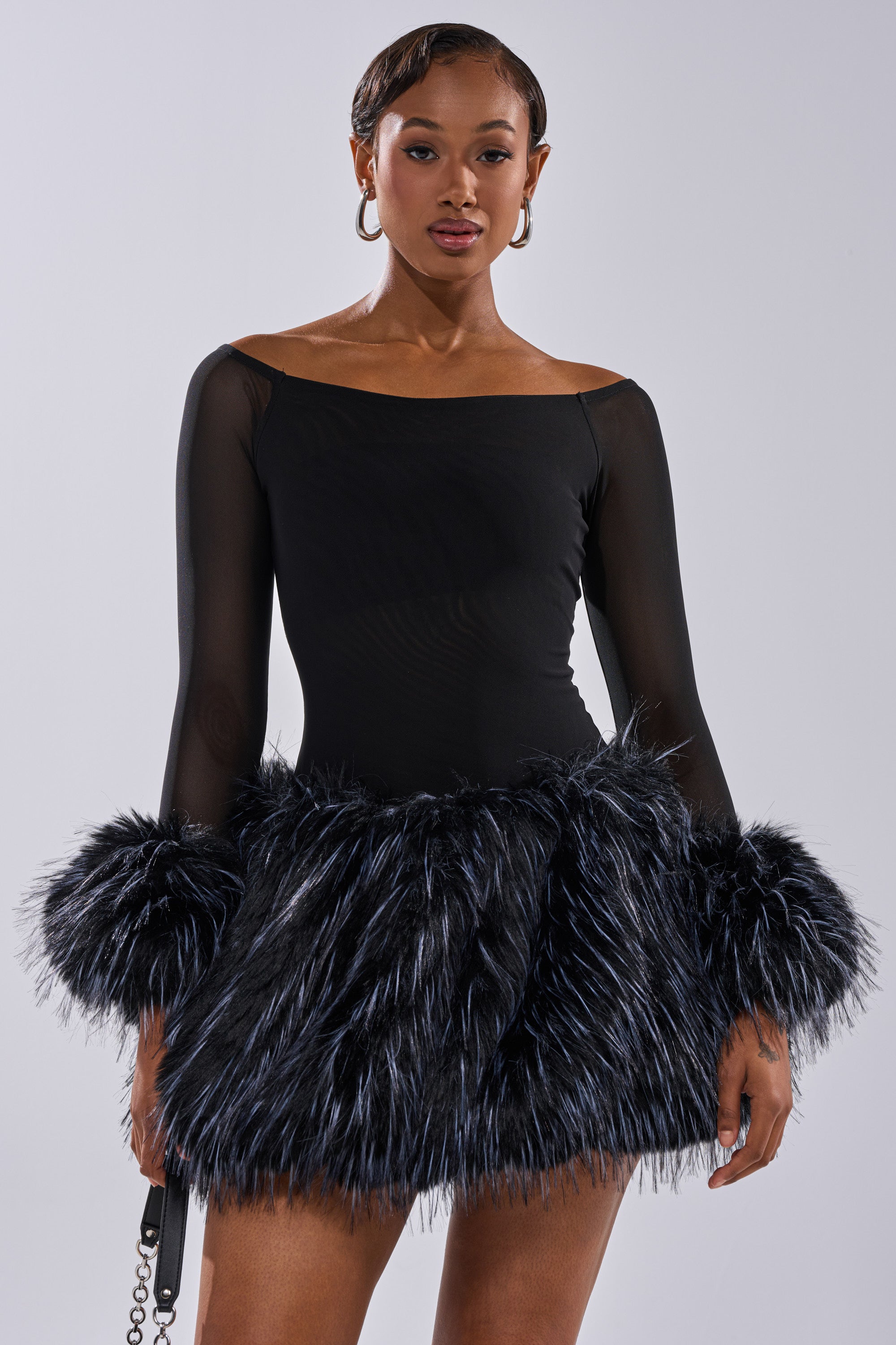 KELYN CALLED FUR MINI DRESS