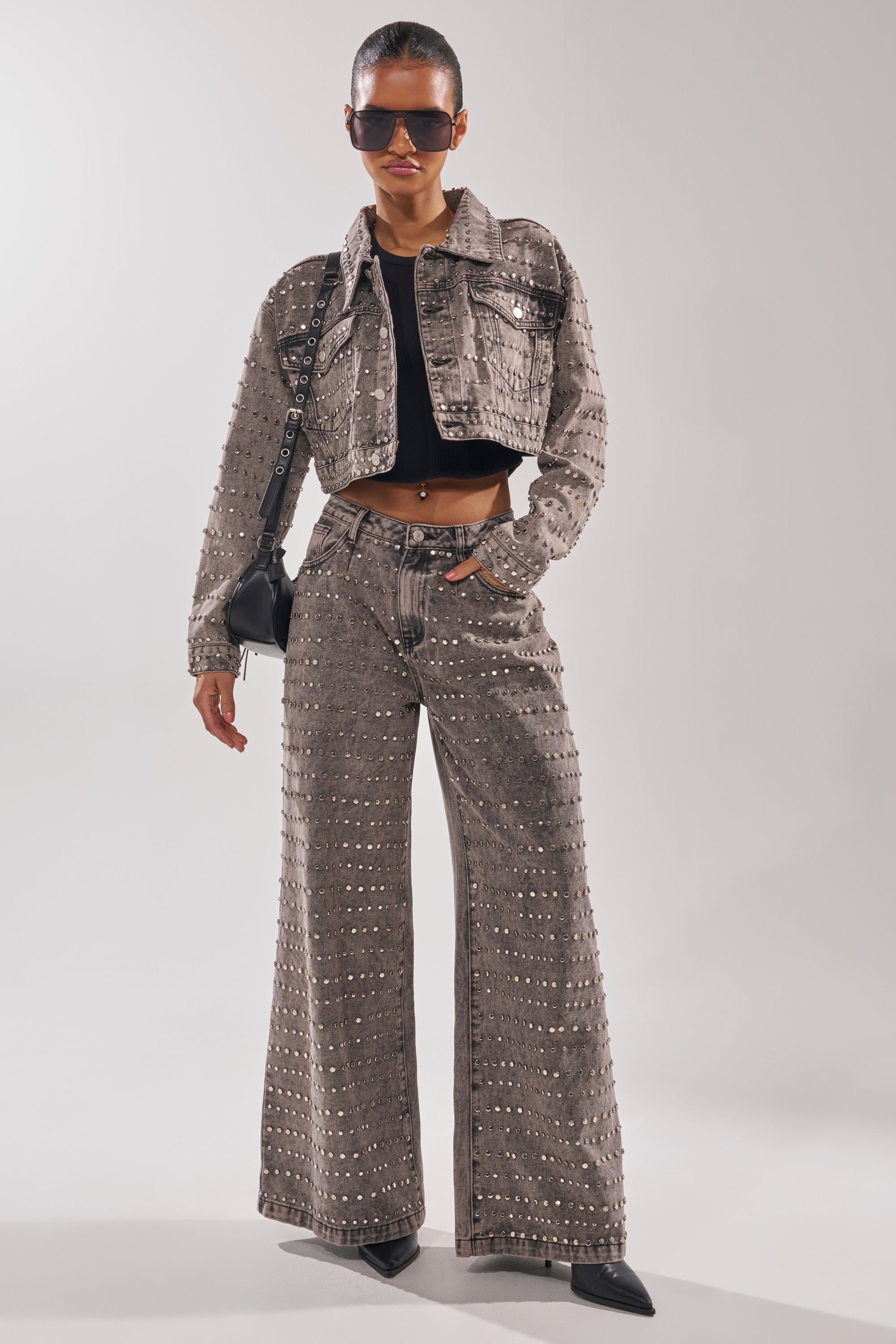RIZZO STUDDED WIDE LEG DENIM