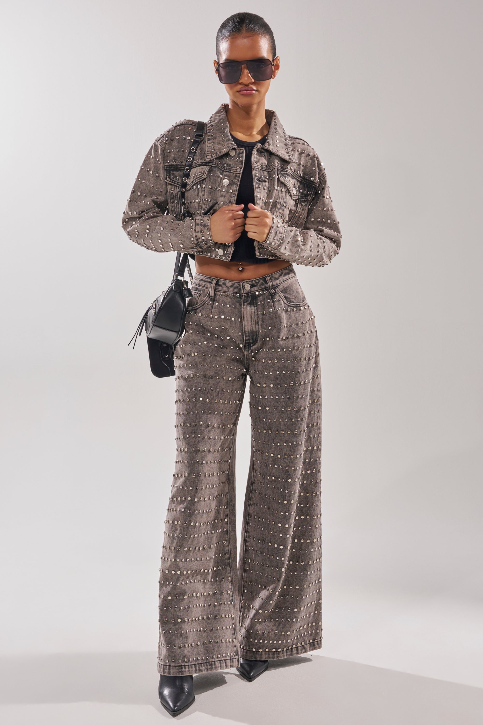 RIZZO STUDDED WIDE LEG DENIM