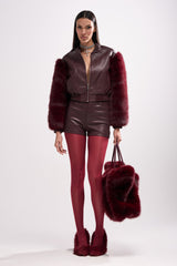 CALLIE FAUX LEATHER SHORT IN BURGUNDY