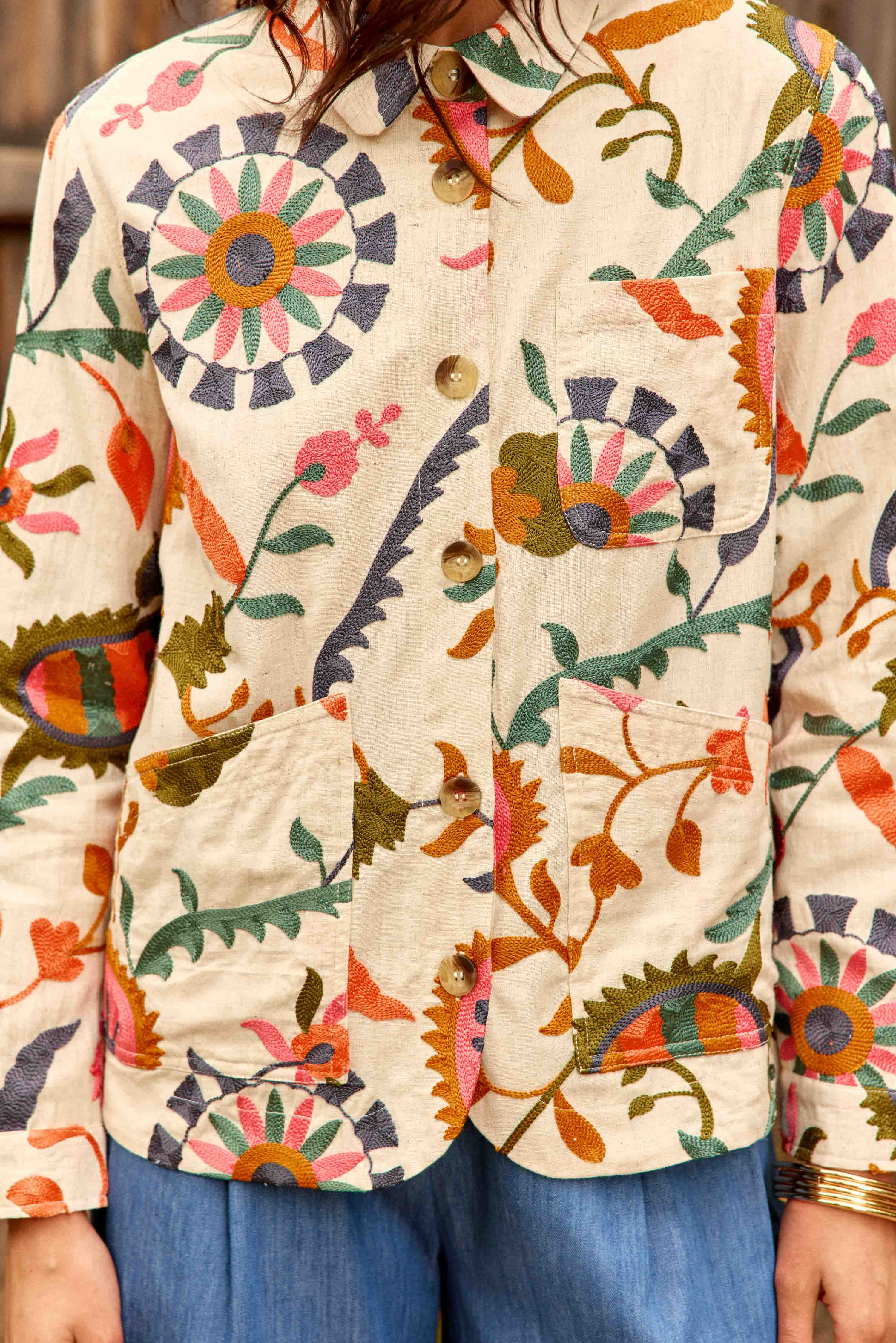 Faulino - Veste droite à broderies
