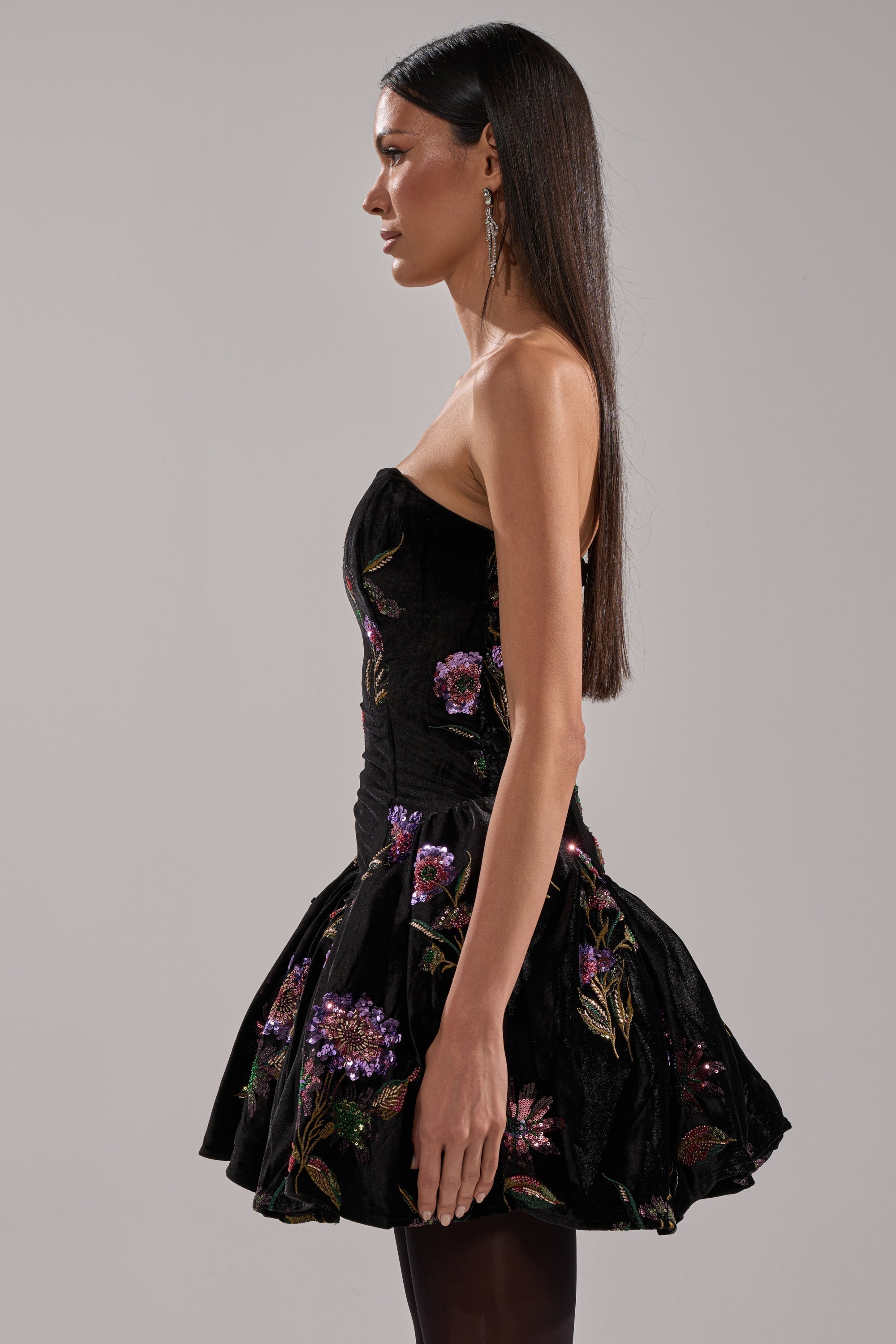 LATE NIGHT GARDEN PARTY VELVET MINI DRESS