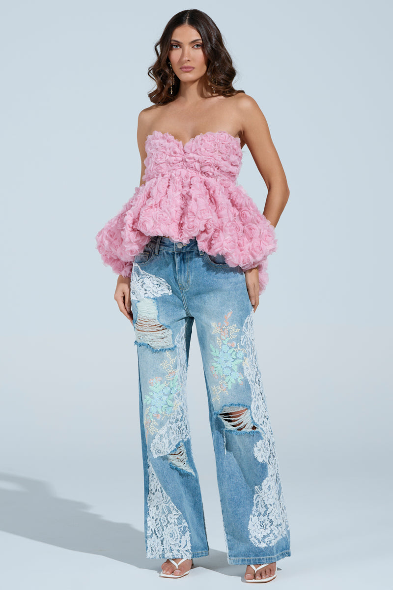 I CAN GET MY OWN FLOWERS STRAPLESS TOP