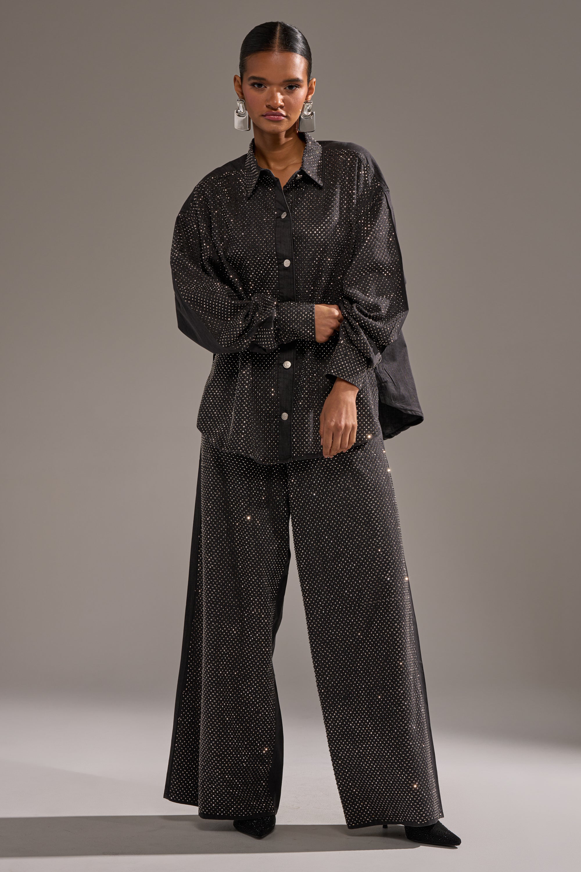BLING BLING DENIM RELAXED PANT IN BLACK