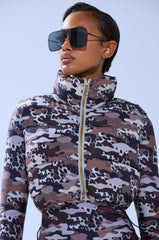 CAMO CHEETAH PRINT PUFFER VEST