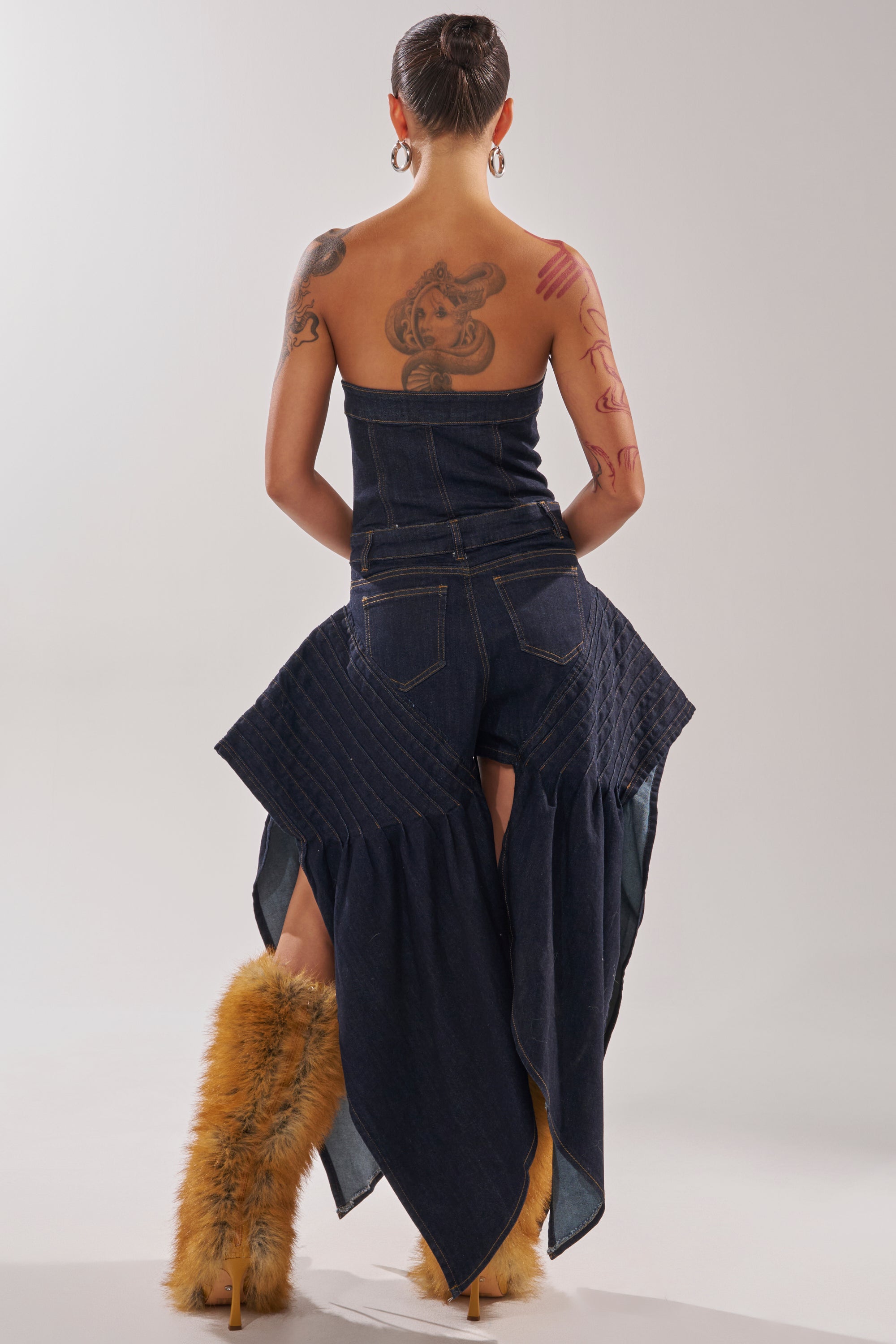 NO ONE LIKE ME DENIM ROMPER IN DARK BLUE DENIM
