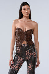 KNOTTED UP FAUX LEATHER CORSET