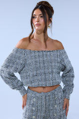 DRESSY VIBES OFF THE SHOULDER SWEATSHIRT