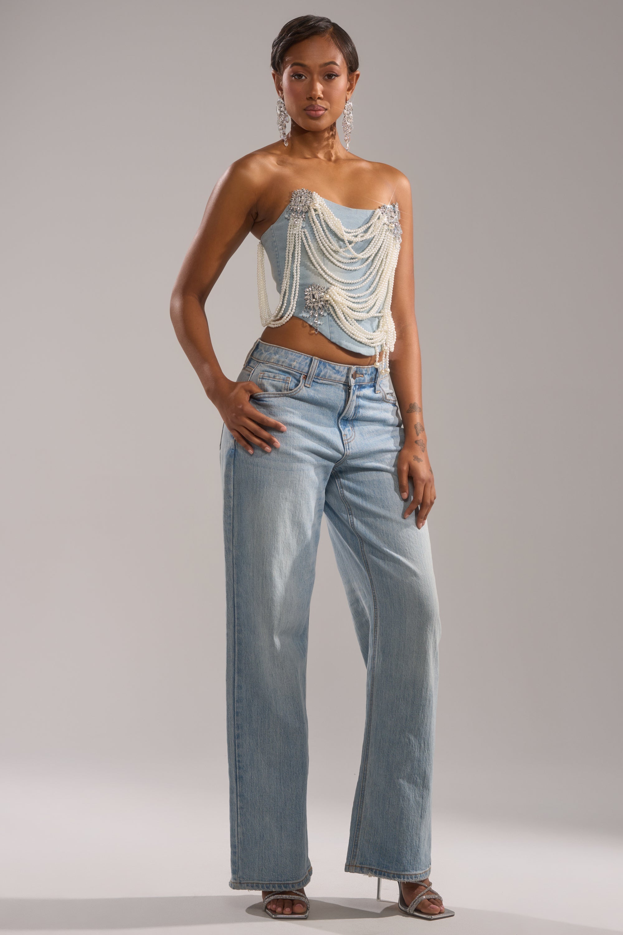 PEARL QUEEN DENIM CORSET
