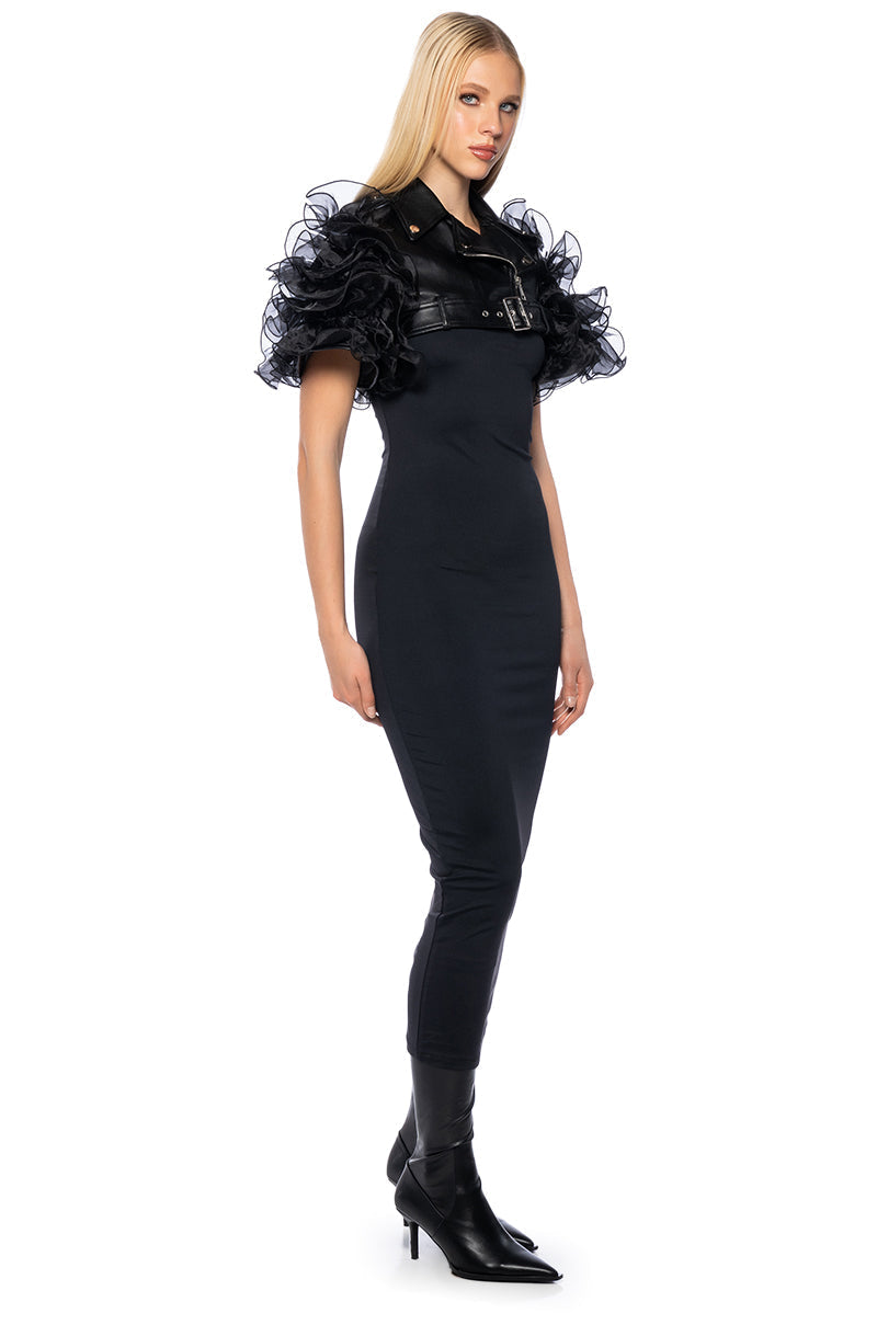 BATISTE ULTRA CROP MOTO WITH RUFFLE SLEEVES