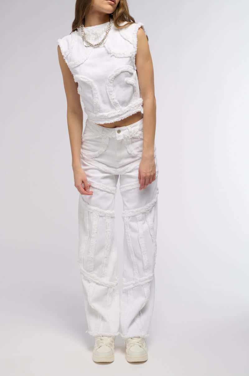 CIARA DISTRESSED WIDE LEG JEANS