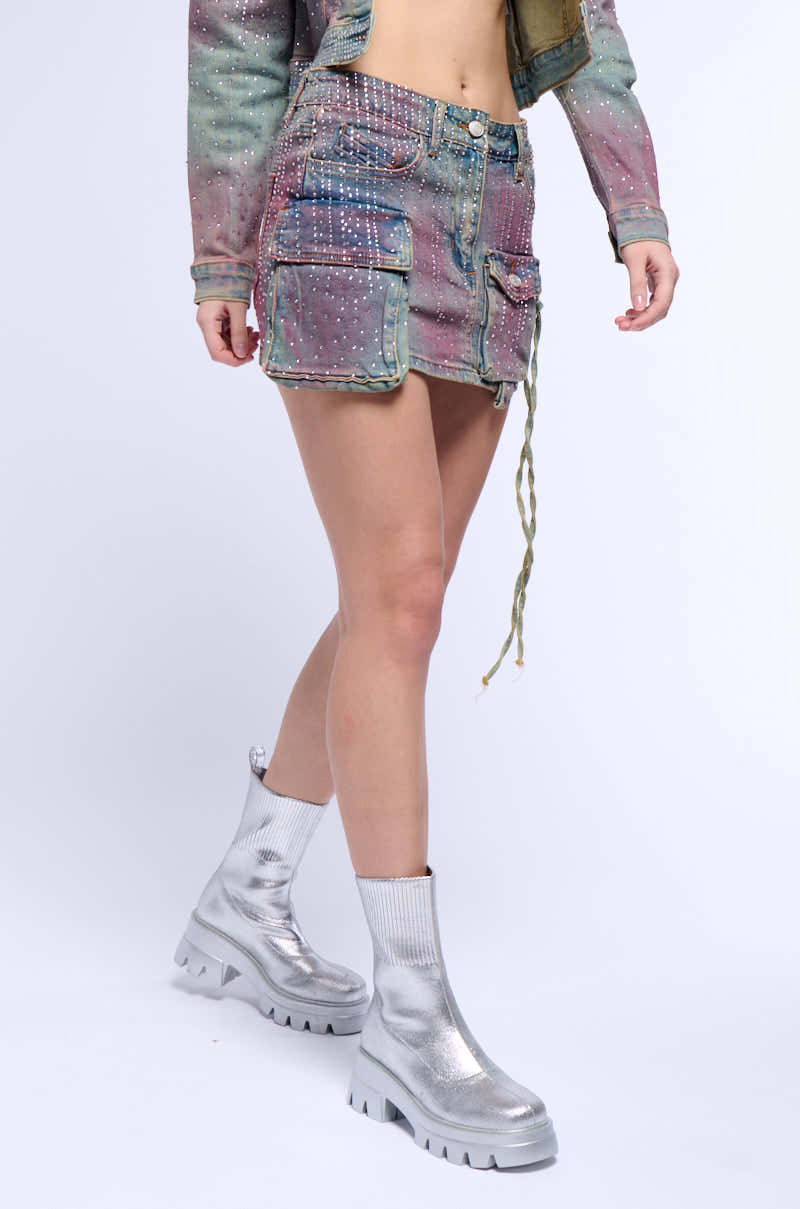 DOLL RHINESTONE DENIM SKIRT