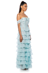 RUFFLED OUT OFF THE SHOULDER MAXI DRESS